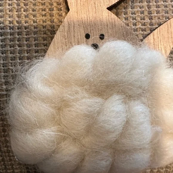Handmade NEW Wooden Bunny Ornament with Wool Cloud - Picture 5 of 8